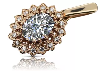 Ruso soviético rosa rosa 14k 585 oro circón colgante vpc018 Vintage
