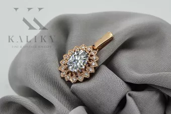 Ruso soviético rosa rosa 14k 585 oro circón colgante vpc018 Vintage