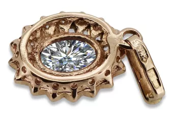 Ruso soviético rosa rosa 14k 585 oro circón colgante vpc018 Vintage