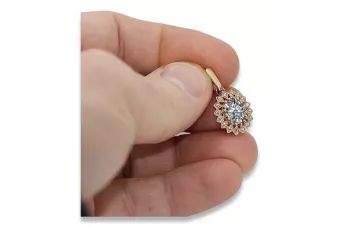 Ruso soviético rosa rosa 14k 585 oro circón colgante vpc018 Vintage