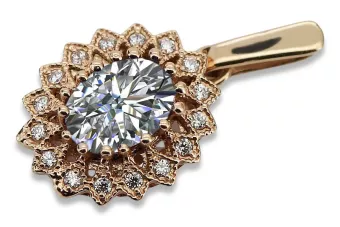 Ruso soviético rosa rosa 14k 585 oro circón colgante vpc018 Vintage