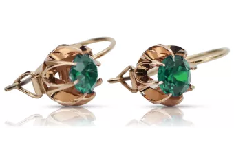 Vintage rose pink 14k 585 gold emerald earrings vec062
