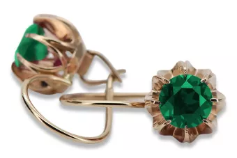 Vintage rose pink 14k 585 gold emerald earrings vec062