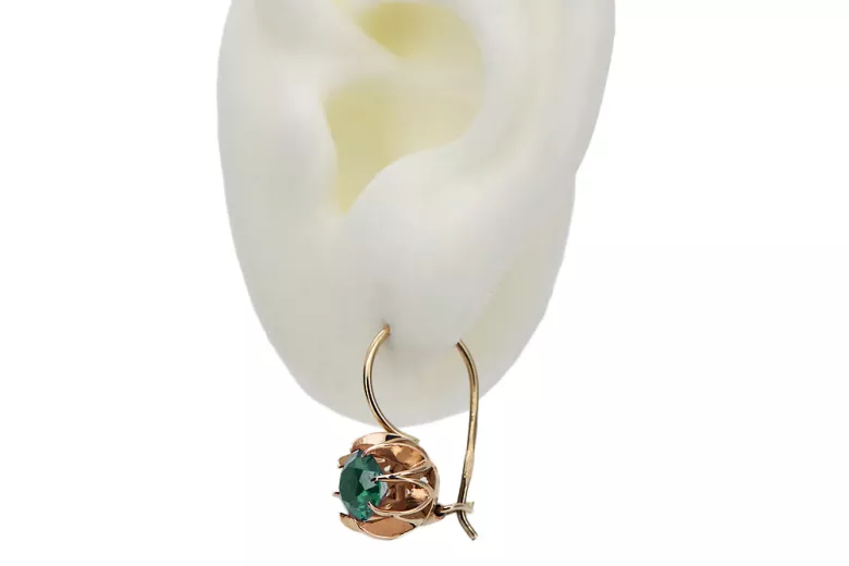 Vintage rose pink 14k 585 gold emerald earrings vec062