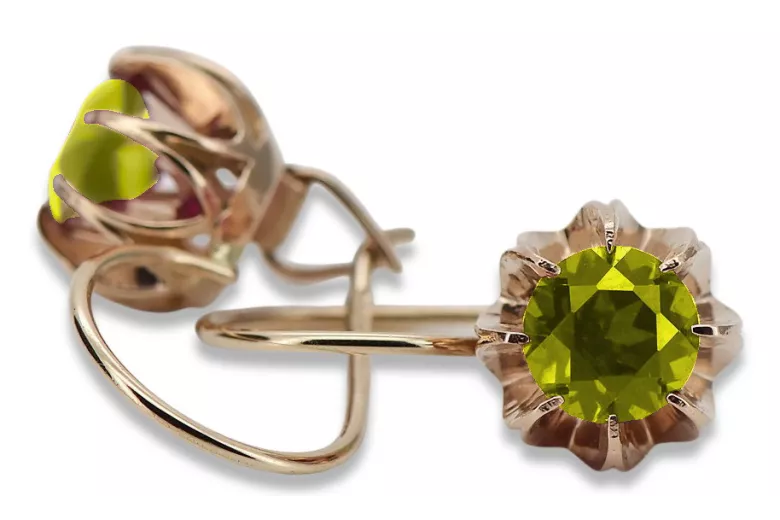 Vintage rose pink 14k 585 gold peridot earrings vec062