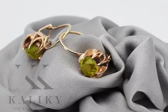 Vintage rose pink 14k 585 gold peridot earrings vec062
