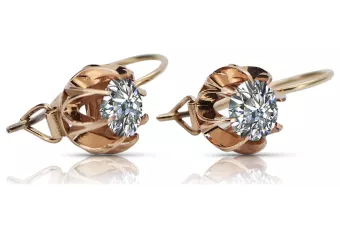 Vintage rose pink 14k 585 gold zircon earrings vec062