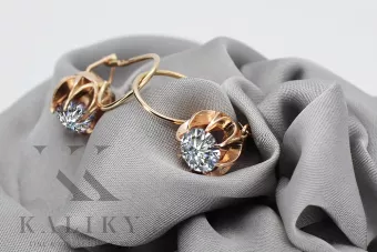 Vintage rose pink 14k 585 gold zircon earrings vec062
