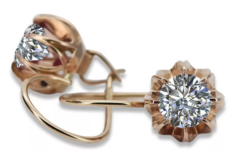 Vintage rose pink 14k 585 gold zircon earrings vec062