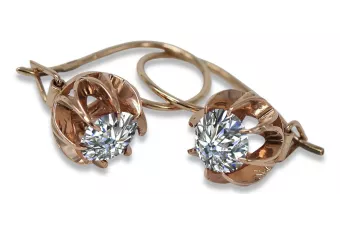 Vintage rose pink 14k 585 gold zircon earrings vec062