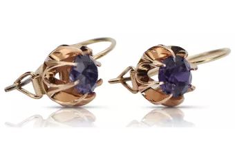 Χρυσά σκουλαρίκια Vintage Alexandrite, 14K ροζ χρυσά, στρογγυλό 6,5mm