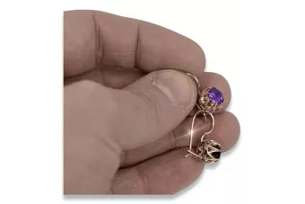 Χρυσά σκουλαρίκια Vintage Alexandrite, 14K ροζ χρυσά, στρογγυλό 6,5mm