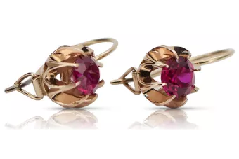 Vintage rose pink 14k 585 gold ruby earrings vec062