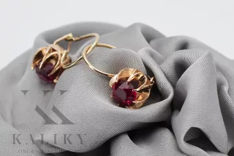 Vintage rose pink 14k 585 gold ruby earrings vec062
