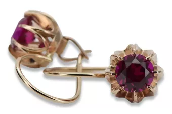 Vintage rose pink 14k 585 gold ruby earrings vec062