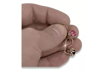 Vintage rose pink 14k 585 gold ruby earrings vec062