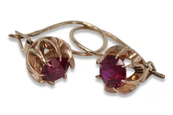 Vintage rose pink 14k 585 gold ruby earrings vec062