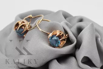 Vintage rose pink 14k 585 gold aquamarine earrings vec062