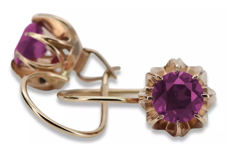 Vintage rose pink 14k 585 gold amethyst earrings vec062