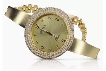 Италиански жълто злато дама часовник Geneve Lady подарък lw012y