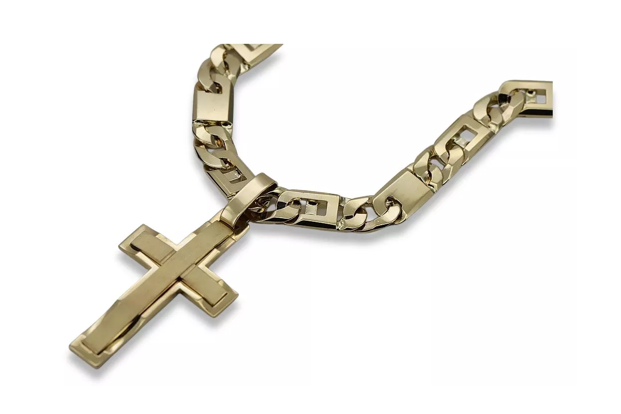 Yellow 14k gold Catholic cross with Elegant chain ctc022y&cc098y