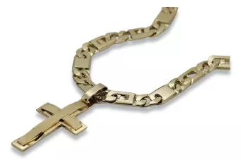 Cruce catolică din aur galben de 14k cu lanț elegant ctc022y&cc098y