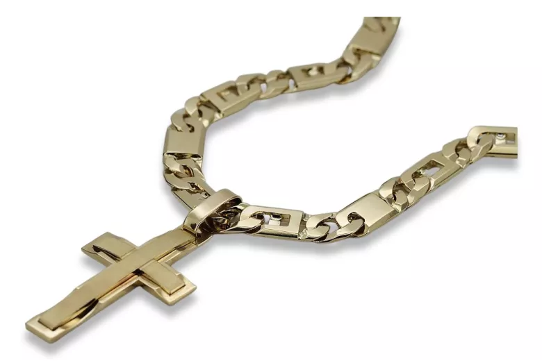 copy of Жовтий 14k золотий католицький хрест з елегантним ланцюжком ctc096y&cc099y