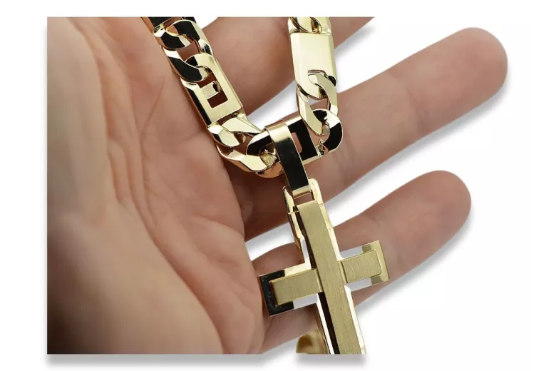 Or jaune 14k Croix catholique avec chaîne élégante ctc022y constantecc098y