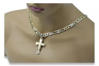 Yellow 14k gold Catholic cross with Elegant chain ctc022y&cc098y