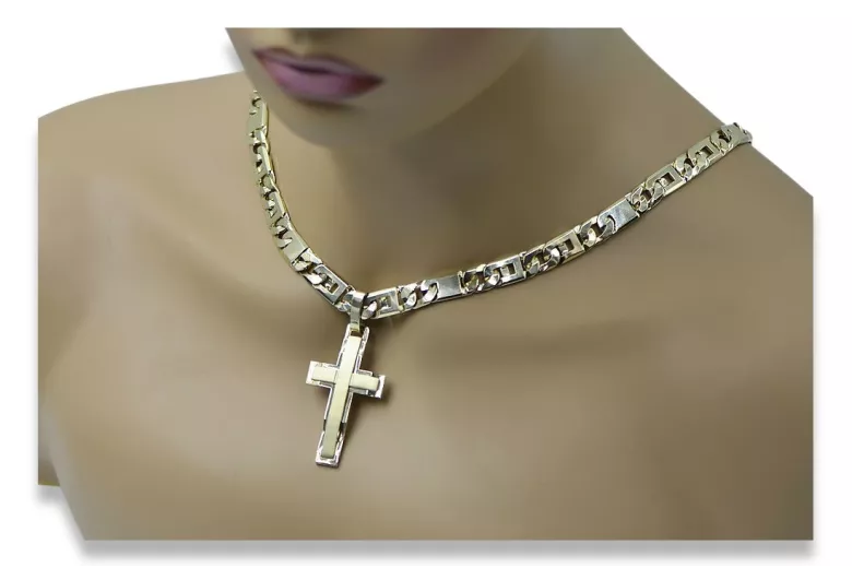 Or jaune 14k Croix catholique avec chaîne élégante ctc022y constantecc098y