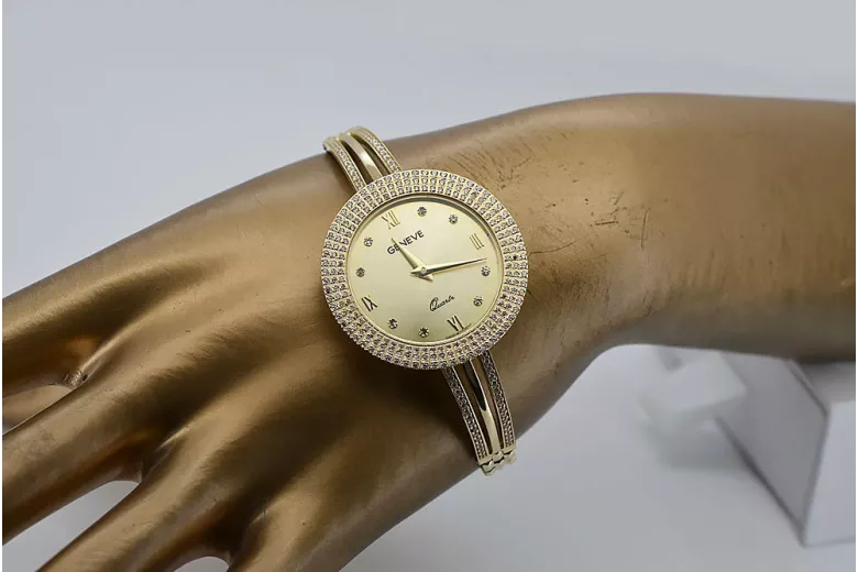 Puikus 14k 585 aukso moteriškas laikrodis Geneve lw021y