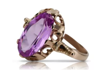 Rožinis raudonas 14k 585 aukso žiedas su Ametistu vrc134 Vintage