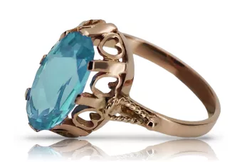 Ένα δαχτυλίδι από ροζ κόκκινο χρυσό 14k 585 με Aquamarine vrc134 Vintage