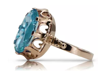 Ένα δαχτυλίδι από ροζ κόκκινο χρυσό 14k 585 με Aquamarine vrc134 Vintage