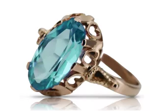 Ένα δαχτυλίδι από ροζ κόκκινο χρυσό 14k 585 με Aquamarine vrc134 Vintage