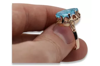 Ένα δαχτυλίδι από ροζ κόκκινο χρυσό 14k 585 με Aquamarine vrc134 Vintage