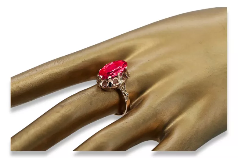 Pierścionek z różowego czerwonego złota srebrny pozłacany 925 z Rubinem vrc134rp Vintage
