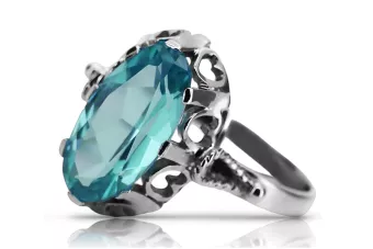 Stříbrný ruský 925 prsten s Aquamarine VRC134S vinobraní