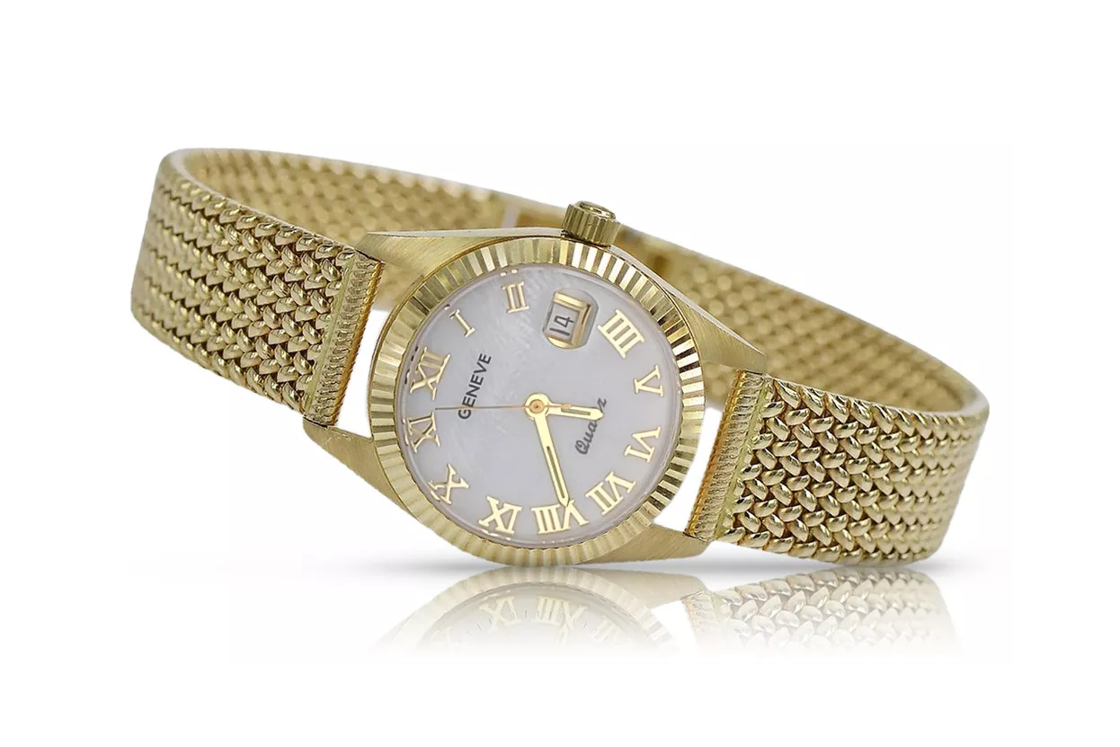 Złoty zegarek damski 14k 585 Geneve z perłową tarczą lw020ydpr&lbw003y