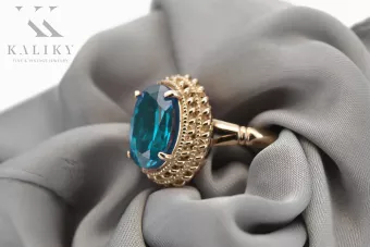 Pierścionek z różowego czerwonego złota 14k 585 z Akwamarynem vrc068 Vintage