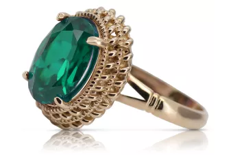 Kroužek z růžové červené zlato 14k 585 s emeregdem Vrc068 vintage