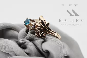 Ring z ružového červeného zlata 14k 585 s Aquamarine VRC169 Vintage