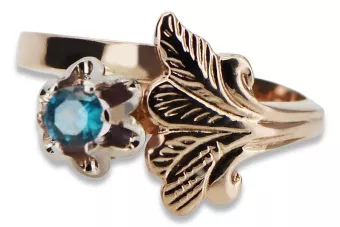 Ring z ružového červeného zlata 14k 585 s Aquamarine VRC169 Vintage