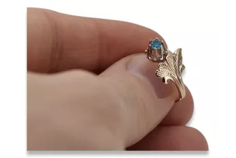 Ring z ružového červeného zlata 14k 585 s Aquamarine VRC169 Vintage