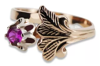 Ring z ružového červeného zlata 14k 585 s Rubin VRC169 Vintage