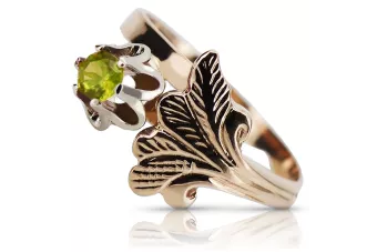 Kroužek z růžové červené zlato 14k 585 s peridotem Vrc169 vinobraní