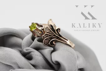 Rožinis raudonas 14k 585 aukso žiedas su Peridotu vrc169 Vintage