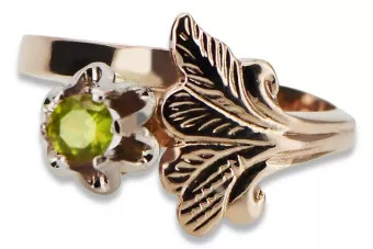 Rožinis raudonas 14k 585 aukso žiedas su Peridotu vrc169 Vintage