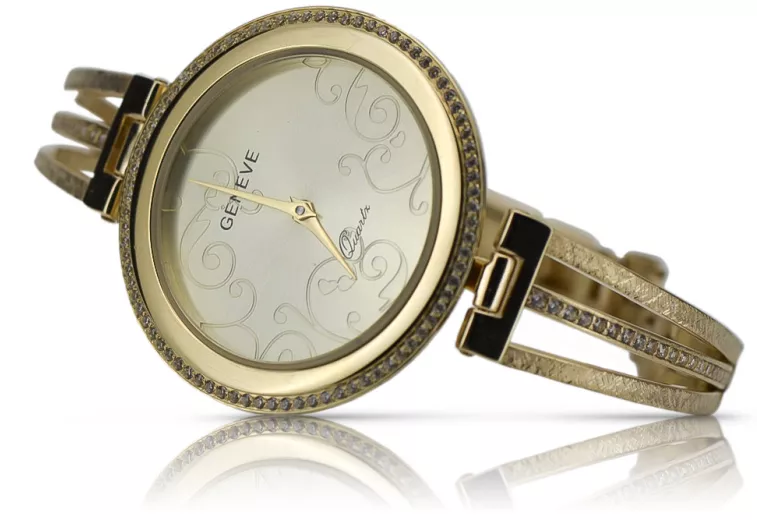 Prześliczny 14k 585 złoty damski zegarek Geneve lw097y