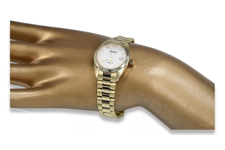 Złoty zegarek damski 14k 585 Geneve z perłową tarczą lw020ydpr&lbw009y